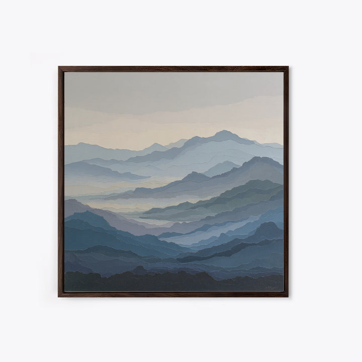Muted Mountain Layers Framed Canvas Print, Scandinavian Art, Gallery Decor, Living Room Decor, Fine Art, Nordic, Home Decor, SCA-1x1-32