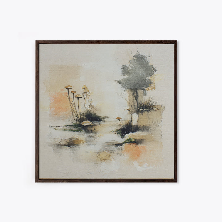Simple Mushroom and Moss Forest Study Framed Canvas Print, Scandinavian Art, Decor, Living Room Decor, Oil Painting, Nordic, SCA-1x1-48