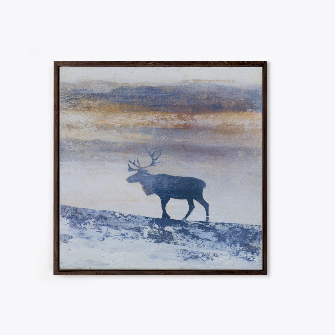 Reindeer Silhouette in Snowy Landscape Canvas Print, Scandinavian Art, Modern Decor, Living Room Decor, Fine Art, Nordic, SCA-1x1-54