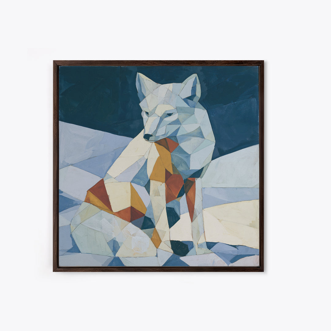 White Fox in Quiet Snow Canvas Print, Scandinavian Art, Boho Wall Art, Living Room Decor, Fine Art, Nordic, Modern Decor, SCA-1x1-60