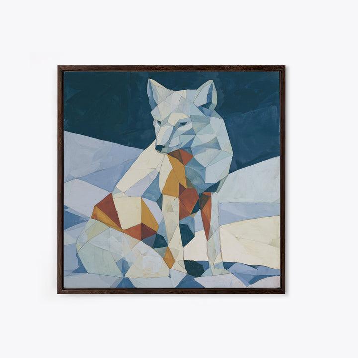 White Fox in Quiet Snow Canvas Print, Scandinavian Art, Boho Wall Art, Living Room Decor, Fine Art, Nordic, Modern Decor, SCA-1x1-60