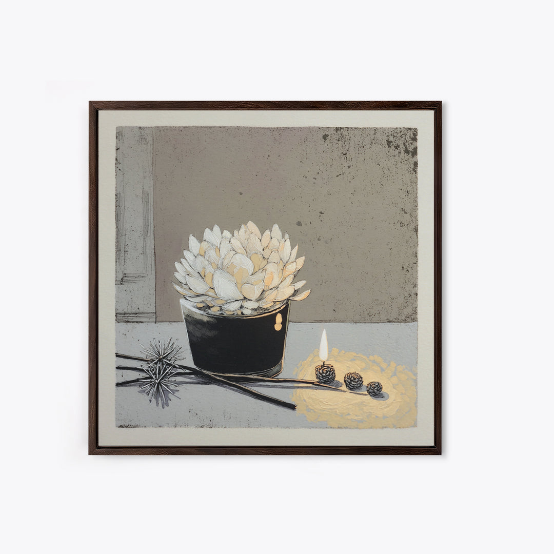 Ceramic Vase with Dried Grasses Framed Canvas Print, Scandinavian Art, Living Room Decor, Oil Painting, Nordic, SCA-1x1-61