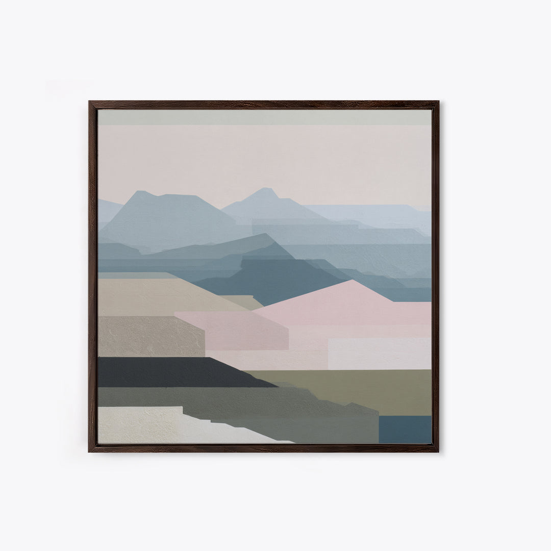 Muted Mountain Layers Framed Canvas Print, Scandinavian Art, Mid Century Modern, Living Room Decor, Oil Painting, Nordic, SCA-1x1-8