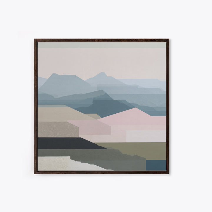 Muted Mountain Layers Framed Canvas Print, Scandinavian Art, Mid Century Modern, Living Room Decor, Oil Painting, Nordic, SCA-1x1-8