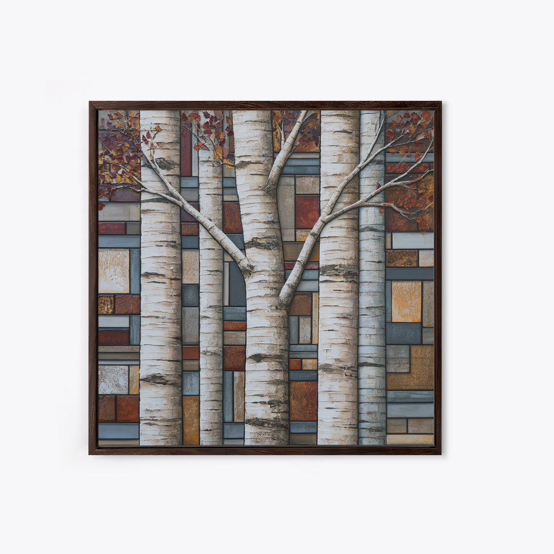 Birch Tree Trunks Canvas Print, Scandinavian Art, Minimalist Decor, Living Room Decor, Fine Art, Nordic, Oil Painting, SCA-1x1-9