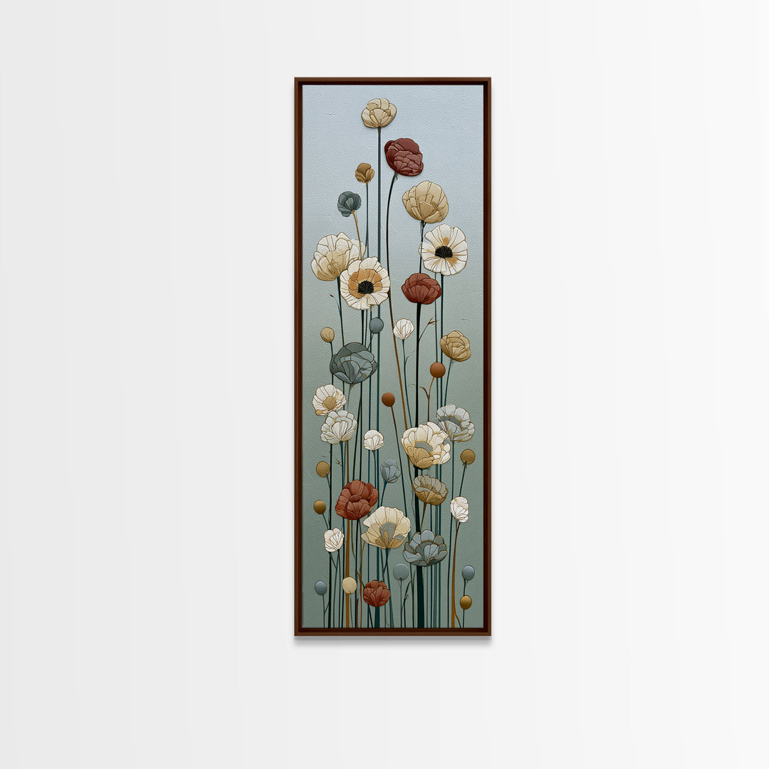 Minimal Meadow Flowers Canvas Print, Scandinavian Art, Neutral Decor, Living Room Decor, Oil Painting, Nordic, Wall Decor, SCA-1x3-22
