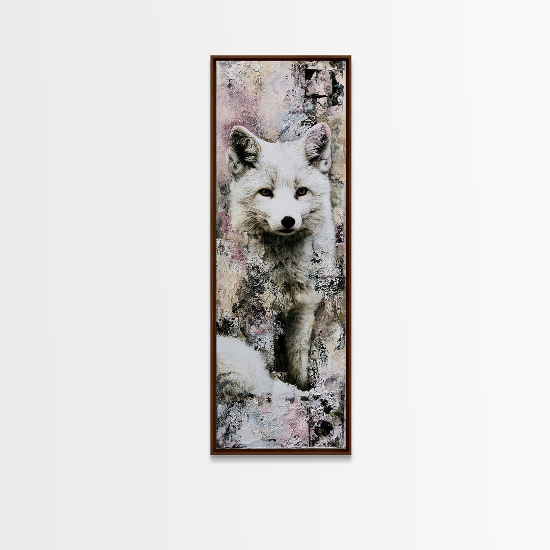 White Fox in Quiet Snow Framed Canvas Print, Scandinavian Art, Digital Wall Art, Living Room Decor, Fine Art, Nordic, SCA-1x3-24