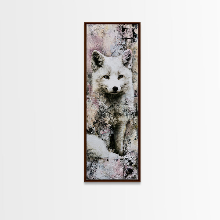 White Fox in Quiet Snow Framed Canvas Print, Scandinavian Art, Digital Wall Art, Living Room Decor, Fine Art, Nordic, SCA-1x3-24