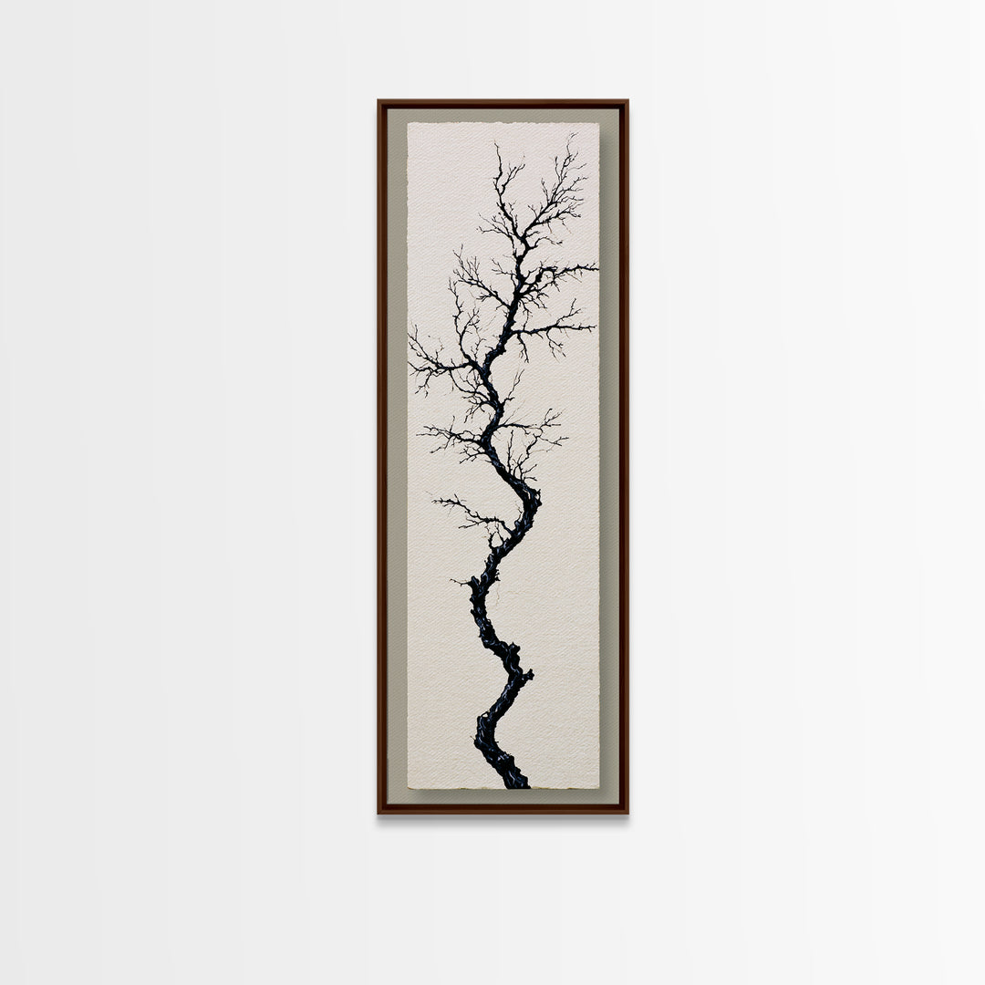 Single Black Branch on Warm White Background Canvas Print, Scandinavian Art, Wall Hanging, Living Room Decor, Watercolor Art, SCA-1x3-32