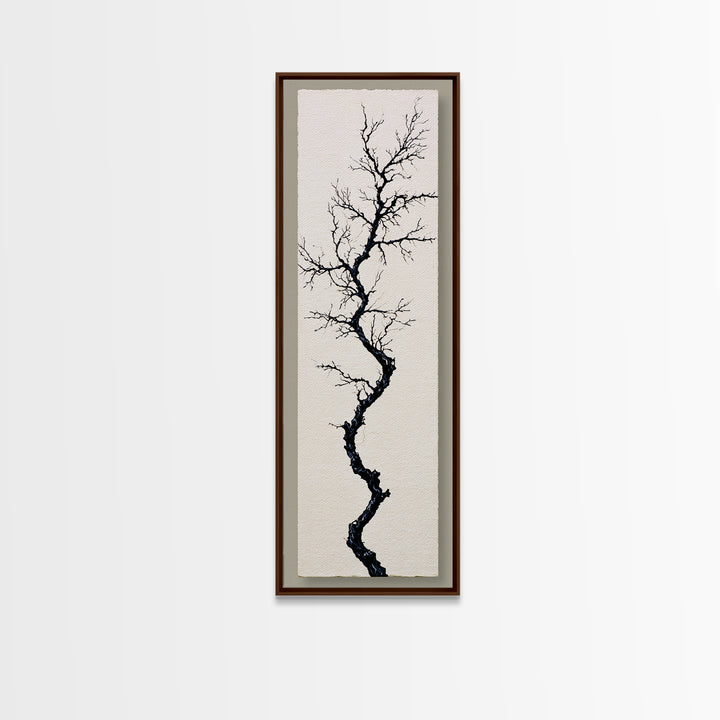 Single Black Branch on Warm White Background Canvas Print, Scandinavian Art, Wall Hanging, Living Room Decor, Watercolor Art, SCA-1x3-32