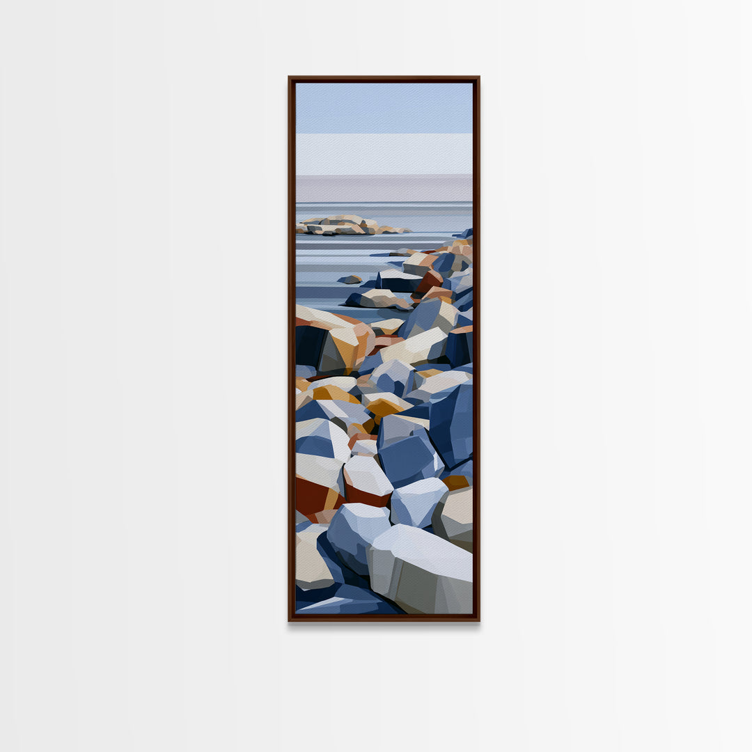 Quiet Coastal Rocks and Gray Sea Canvas Print, Scandinavian Art, Wall Art Print, Living Room Decor, Fine Art, Nordic, SCA-1x3-35