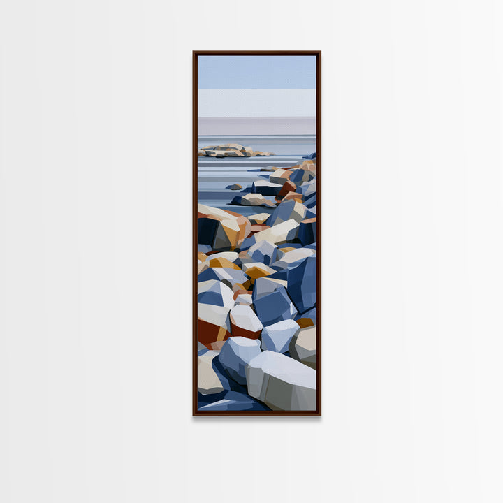 Quiet Coastal Rocks and Gray Sea Canvas Print, Scandinavian Art, Wall Art Print, Living Room Decor, Fine Art, Nordic, SCA-1x3-35