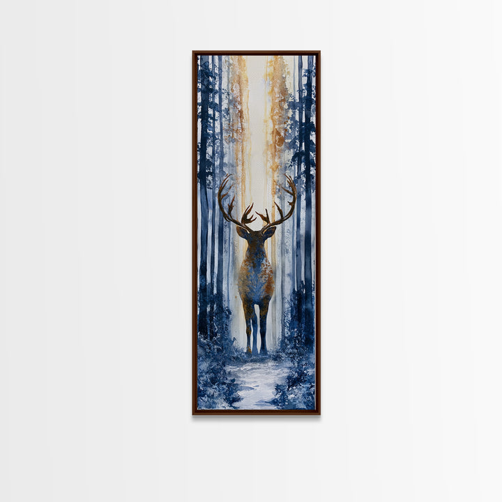 Reindeer Silhouette in Snowy Landscape Canvas Print, Scandinavian Art, Luxury Decor, Living Room Decor, Oil Painting, Nordic, SCA-1x3-42