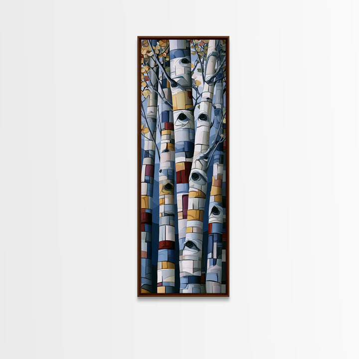 Birch Tree Trunks Framed Canvas Print, Scandinavian Art, Mid Century Modern, Living Room Decor, Oil Painting, Nordic, SCA-1x3-45