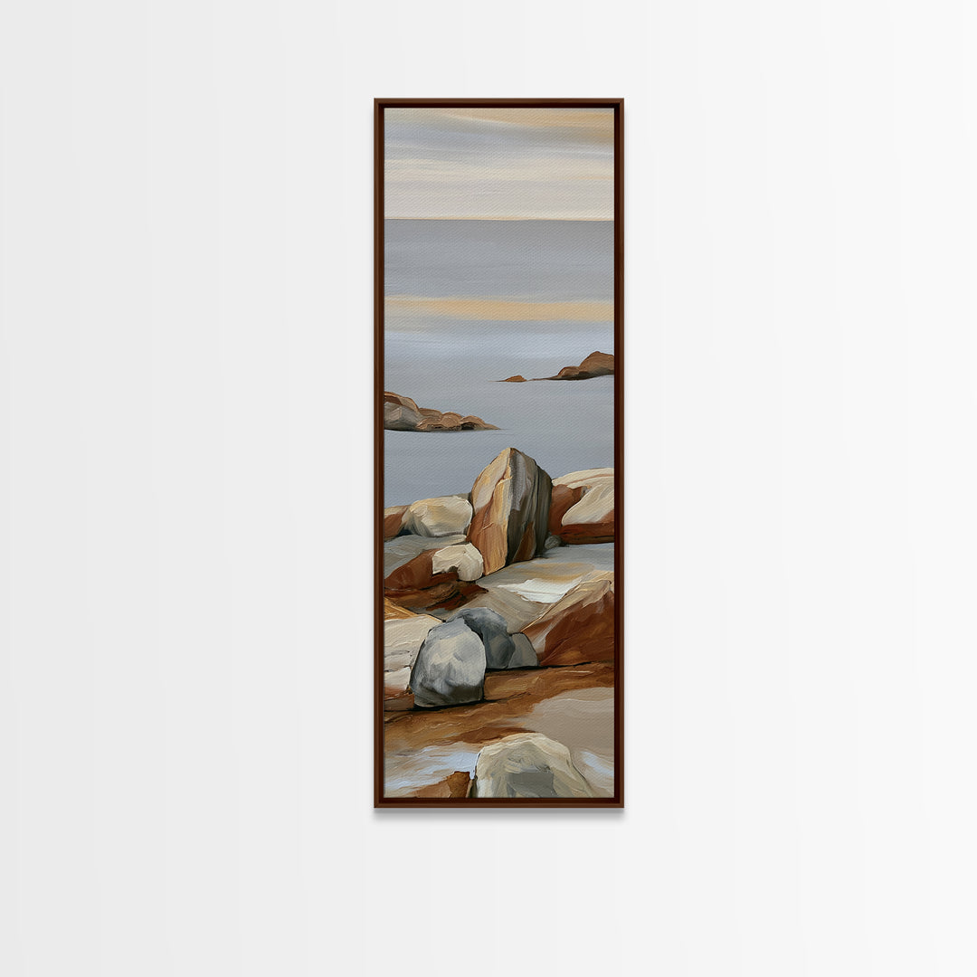 Quiet Coastal Rocks and Gray Sea Canvas Print, Scandinavian Art, Modern Decor, Living Room Decor, Fine Art, Nordic, Wall Decor, SCA-1x3-59