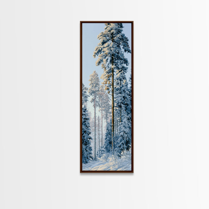 Snowy Nordic Forest Framed Canvas Print, Scandinavian Art, Digital Wall Art, Living Room Decor, Fine Art, Nordic, Boho Decor, SCA-1x3-61