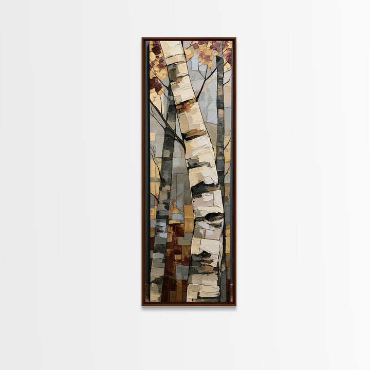 Birch Tree Trunks Framed Canvas Print, Scandinavian Art, Mid Century Modern, Living Room Decor, Oil Painting, Nordic, SCA-1x3-69