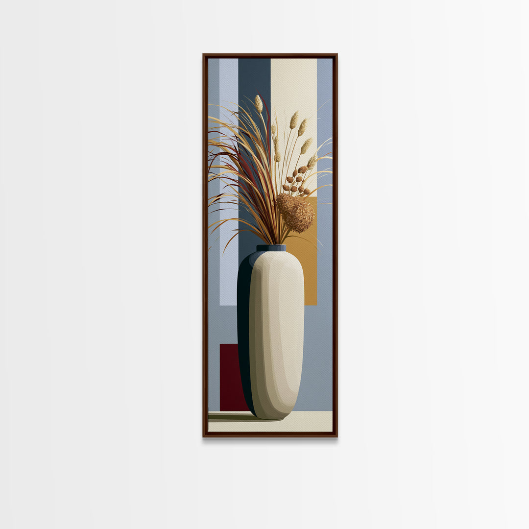 Ceramic Vase with Dried Grasses Canvas Print, Scandinavian Art, Boho Wall Art, Living Room Decor, Nordic, Modern Decor, SCA-1x3-73