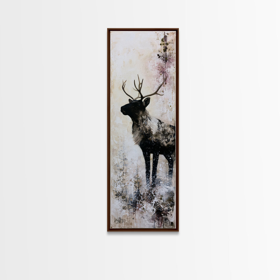 Reindeer Silhouette in Snowy Landscape Canvas Print, Scandinavian Art, Printable, Living Room Decor, Fine Art, Nordic, SCA-1x3-90