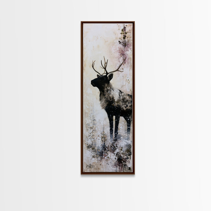 Reindeer Silhouette in Snowy Landscape Canvas Print, Scandinavian Art, Printable, Living Room Decor, Fine Art, Nordic, SCA-1x3-90