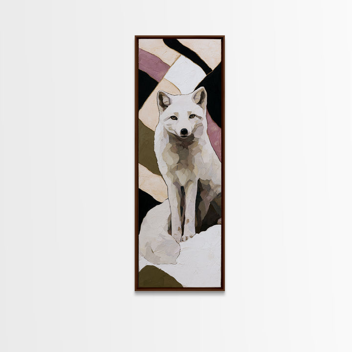 White Fox in Quiet Snow Framed Canvas Print, Scandinavian Art, Statement Artwork, Living Room Decor, Abstract Art, Nordic, SCA-1x3-96