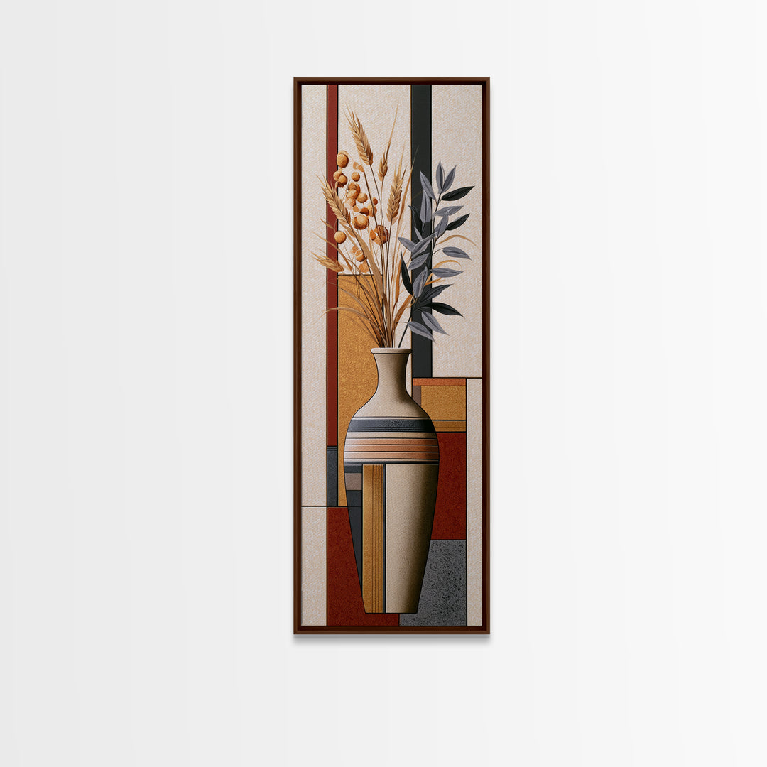 Ceramic Vase with Dried Grasses Canvas Print, Scandinavian Art, Living Room Decor, Oil Painting, Nordic, Wall Hanging, SCA-1x3-97