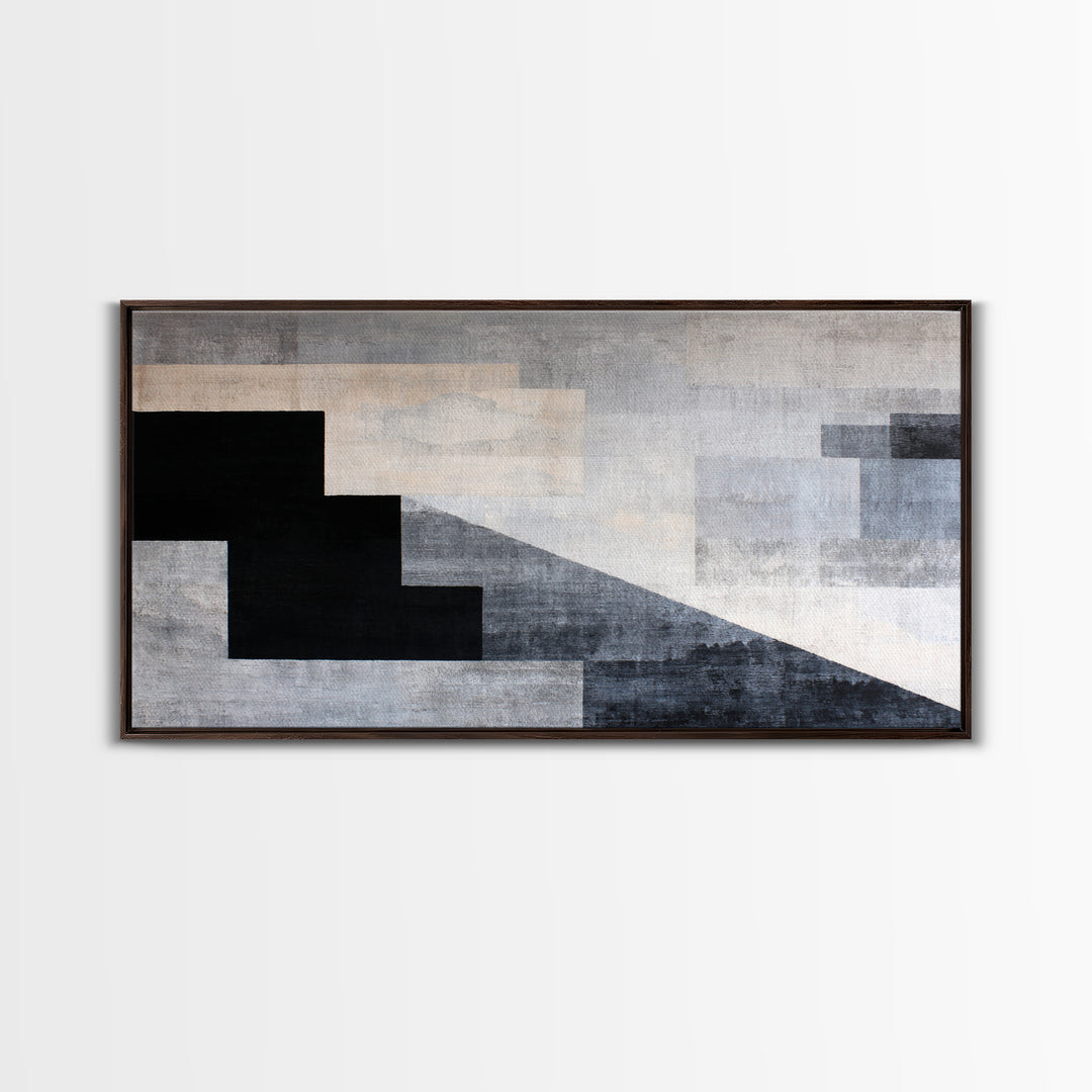 Herringbone Monochrome Pattern Framed Canvas Print, Scandinavian Art, Wall Art, Living Room Decor, Fine Art, Nordic, SCA-2x1-18
