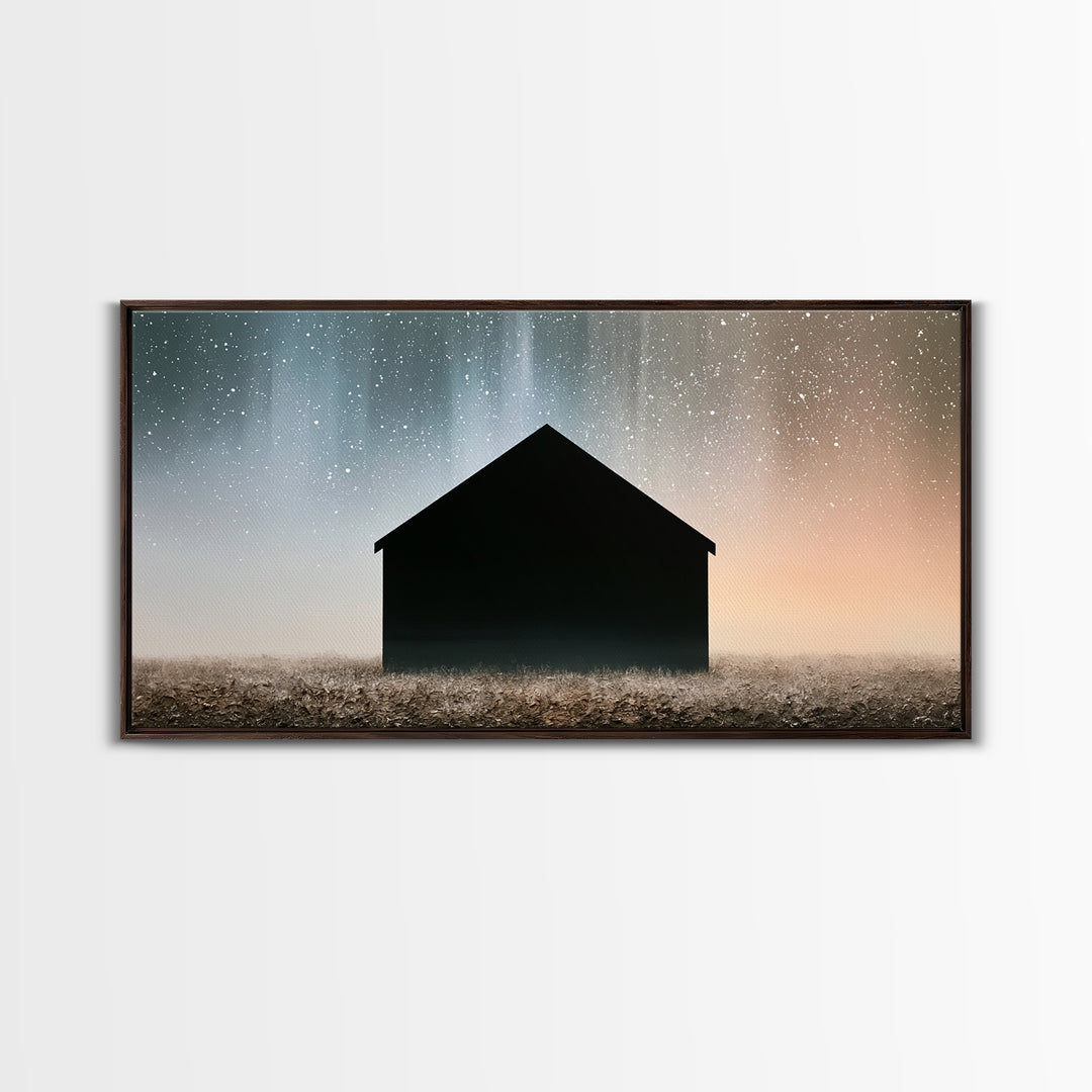 Simple Black House Shape Framed Canvas Print, Scandinavian Art, Abstract Art, Living Room Decor, Nordic, Abstract Painting, SCA-2x1-3