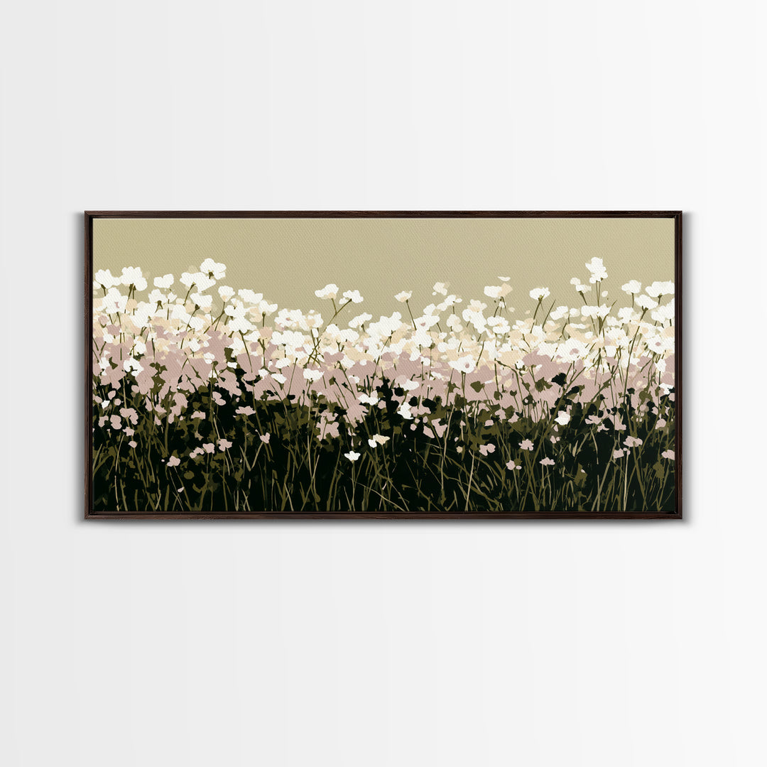 Minimal Meadow Flowers Framed Canvas Print, Scandinavian Art, Wall Decor, Living Room Decor, Oil Painting, Nordic, Canvas Art, SCA-2x1-30