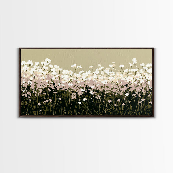 Minimal Meadow Flowers Framed Canvas Print, Scandinavian Art, Wall Decor, Living Room Decor, Oil Painting, Nordic, Canvas Art, SCA-2x1-30