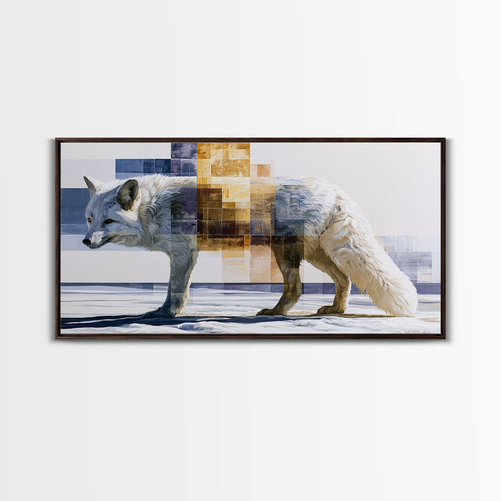 White Fox in Quiet Snow Canvas Print, Scandinavian Art, Home Decor, Living Room Decor, Oil Painting, Nordic, Wall Hanging, SCA-2x1-32