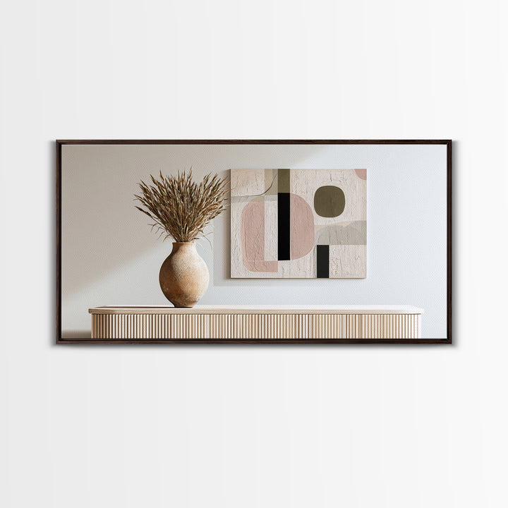 Ceramic Vase with Dried Grasses Framed Canvas Print, Scandinavian Art, Oil Painting, Living Room Decor, Fine Art, Nordic, SCA-2x1-33