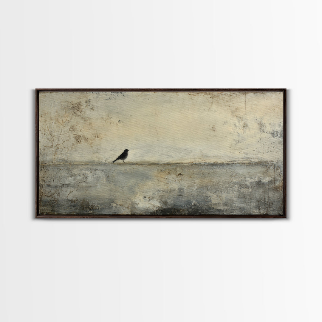 Single Black Branch on Warm White Background Framed Canvas Print, Scandinavian Art, Wall Decor, Living Room Decor, Nordic, SCA-2x1-40