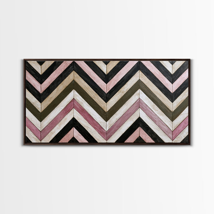 Herringbone Monochrome Pattern Framed Canvas Print, Scandinavian Art, Wall Art, Living Room Decor, Fine Art, Nordic, SCA-2x1-42