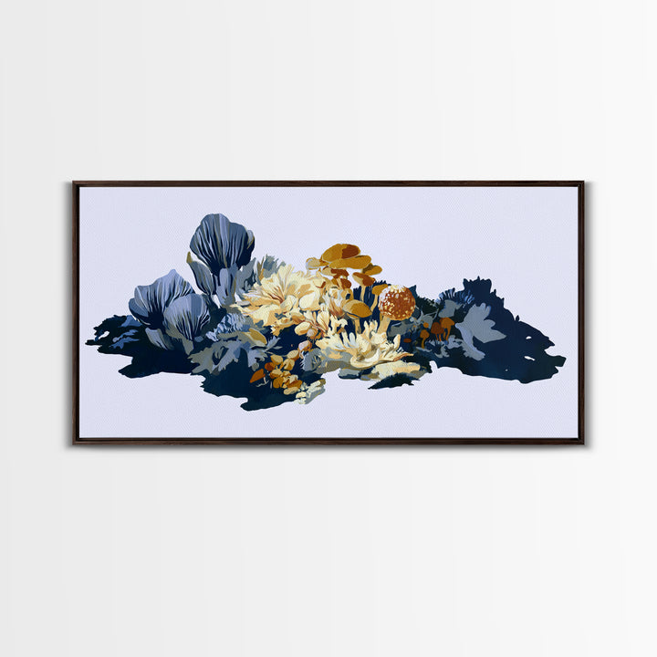 Simple Mushroom and Moss Forest Study Canvas Print, Scandinavian Art, Minimalist Decor, Living Room Decor, Fine Art, Nordic, SCA-2x1-44