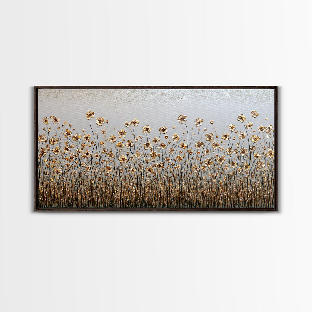 Minimal Meadow Flowers Framed Canvas Print, Scandinavian Art, Wall Decor, Living Room Decor, Oil Painting, Nordic, Canvas Art, SCA-2x1-6