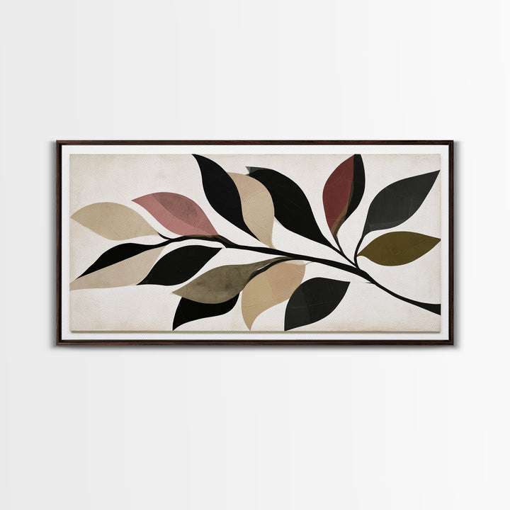 Single Black Branch on Warm White Background Canvas Print, Scandinavian Art, Christmas Decor, Living Room Decor, Oil Painting, SCA-2x1-64