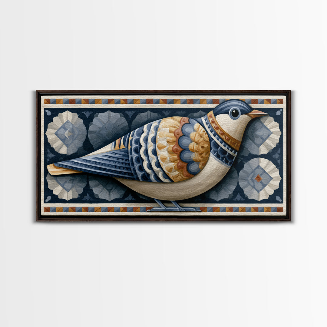 Nordic Folk Bird Framed Canvas Print, Scandinavian Art, Mid Century Modern, Living Room Decor, Fine Art, Nordic, Boho Wall Art, SCA-2x1-7