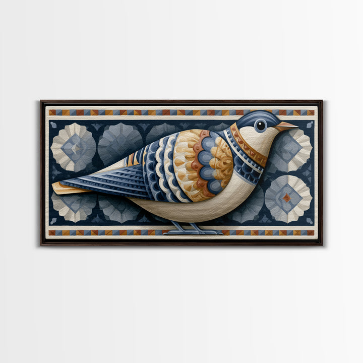 Nordic Folk Bird Framed Canvas Print, Scandinavian Art, Mid Century Modern, Living Room Decor, Fine Art, Nordic, Boho Wall Art, SCA-2x1-7