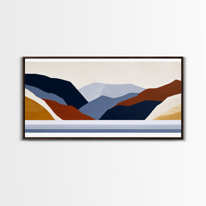 Minimal Fjord Landscape Canvas Print, Scandinavian Art, Living Room Decor, Oil Painting, Nordic, Living Room Wall Art, SCA-2x1-70