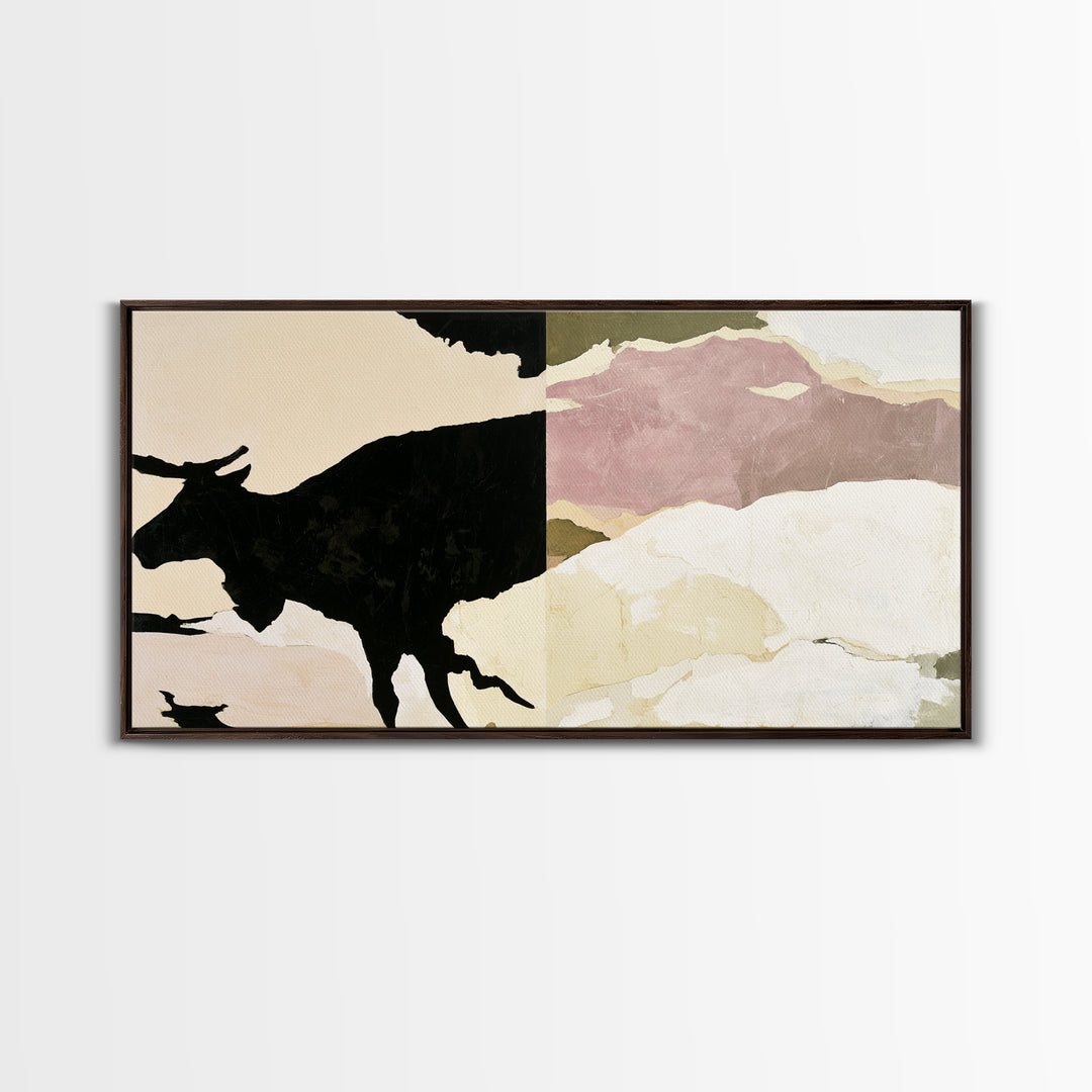 Reindeer Silhouette in Snowy Landscape Canvas Print, Scandinavian Art, Wall Hanging, Living Room Decor, Fine Art, Nordic, SCA-2x1-74