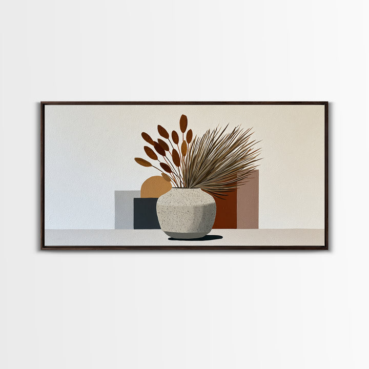 Ceramic Vase with Dried Grasses Framed Canvas Print, Scandinavian Art, Modern Wall Art, Living Room Decor, Watercolor Art, SCA-2x1-81