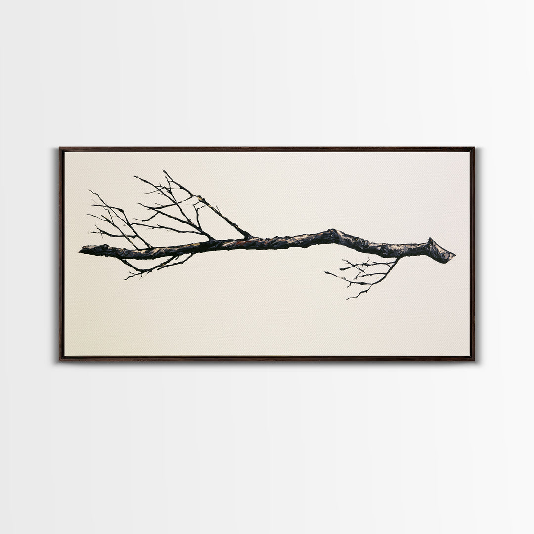 Single Black Branch on Warm White Background Canvas Print, Scandinavian Art, Abstract Art, Living Room Decor, Nordic, SCA-2x1-88