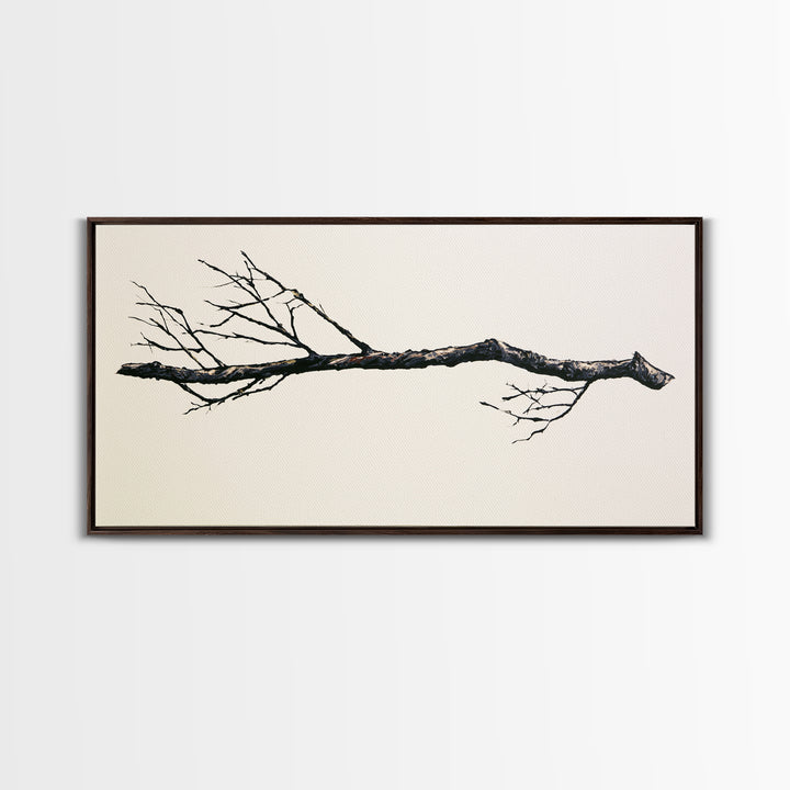 Single Black Branch on Warm White Background Canvas Print, Scandinavian Art, Abstract Art, Living Room Decor, Nordic, SCA-2x1-88
