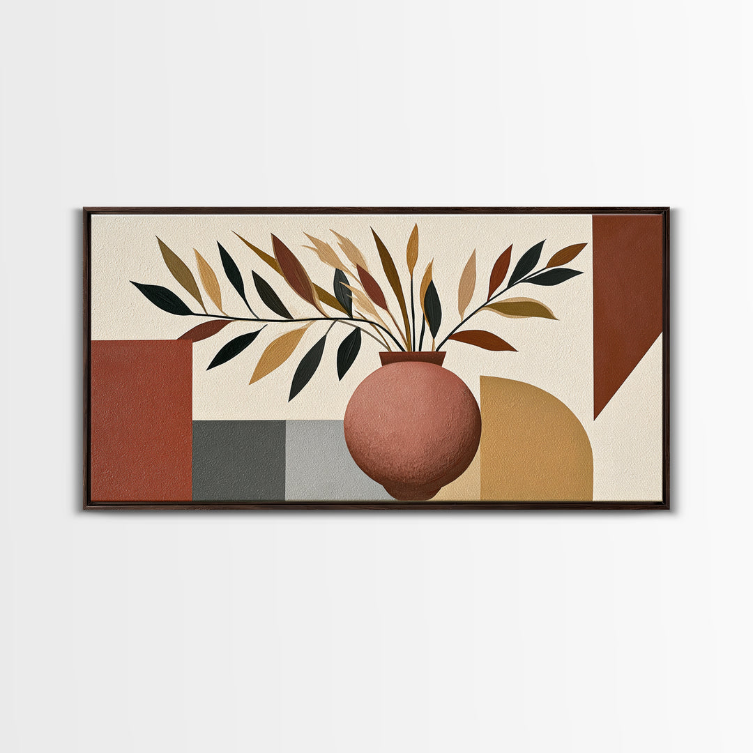 Ceramic Vase with Dried Grasses Framed Canvas Print, Scandinavian Art, Oil Painting, Living Room Decor, Fine Art, Nordic, SCA-2x1-9