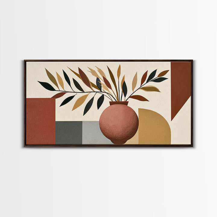 Ceramic Vase with Dried Grasses Framed Canvas Print, Scandinavian Art, Oil Painting, Living Room Decor, Fine Art, Nordic, SCA-2x1-9