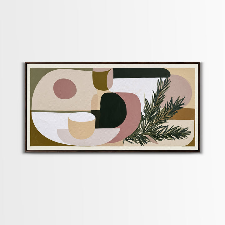 Hygge Candle and Pine Branch Still Life Framed Canvas Print, Scandinavian Art, Modern Wall Art, Living Room Decor, Nordic, SCA-2x1-96