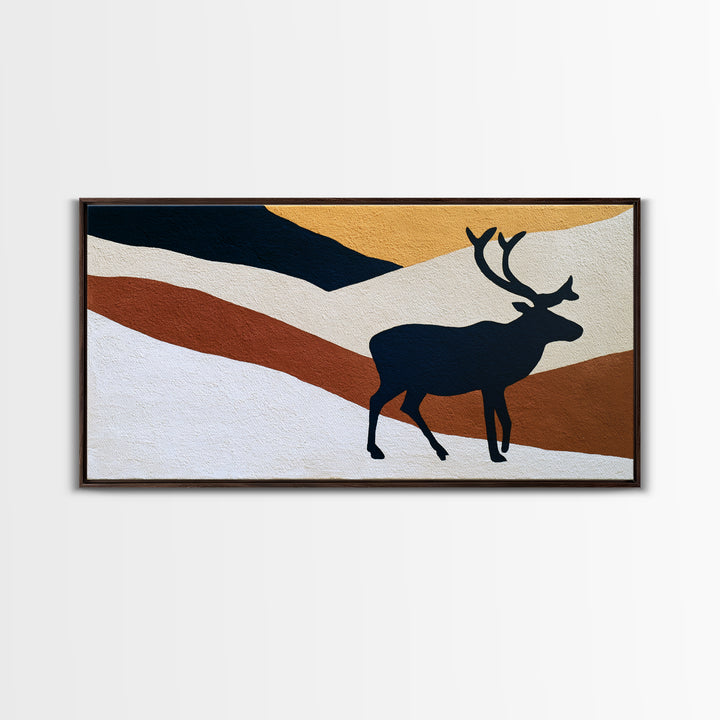 Reindeer Silhouette in Snowy Landscape Canvas Print, Scandinavian Art, Wall Hanging, Living Room Decor, Fine Art, Nordic, SCA-2x1-98