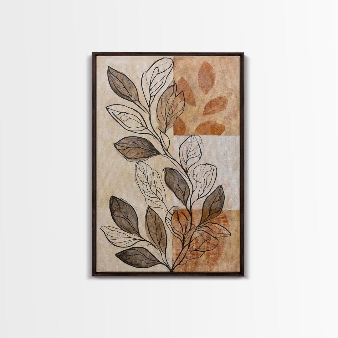 Pale Oak Botanical Line Drawing Framed Canvas Print, Scandinavian Art, Living Room Decor, Fine Art, Nordic, Gallery Decor, SCA-2x3-13