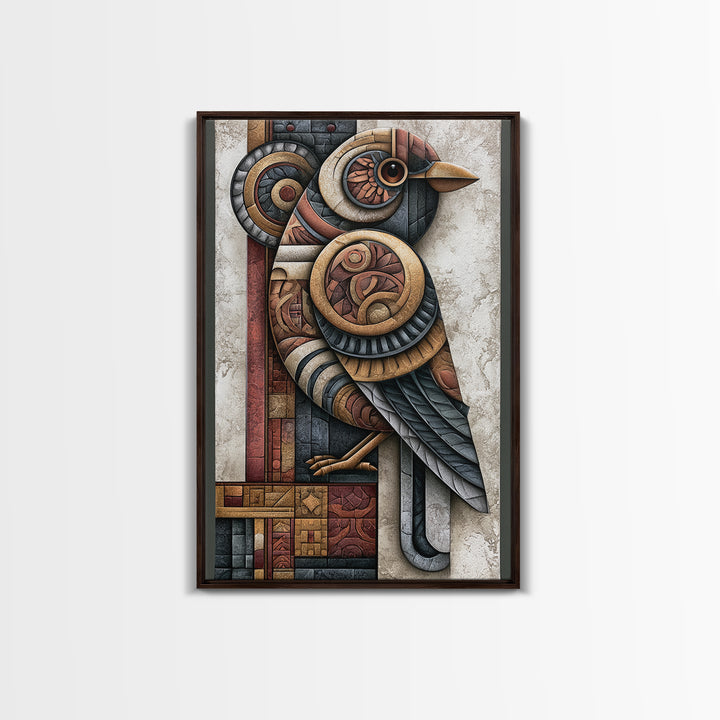 Nordic Folk Bird Framed Canvas Print, Scandinavian Art, Oil Painting, Living Room Decor, Fine Art, Nordic, Boho Wall Decor, SCA-2x3-19